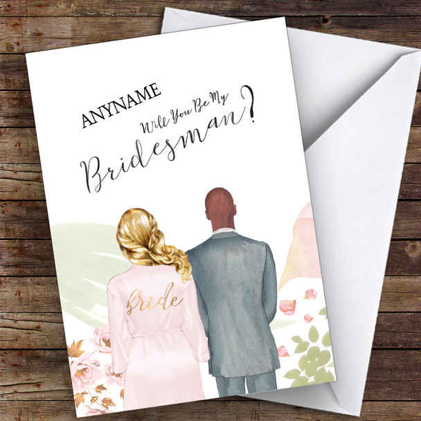 Blond Half Up Hair Bald Black Will You Be My Bridesman Personalised Wedding Card