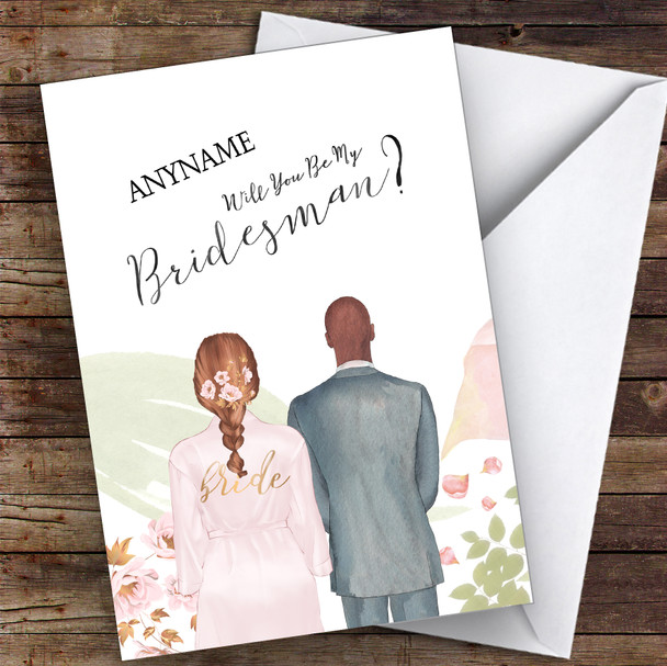 Brown Plaited Hair Bald Black Will You Be My Bridesman Personalised Wedding Card