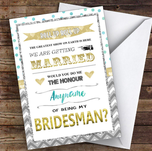 Circus Carnival Black & White Will You Be My Bridesman Personalised Wedding Card