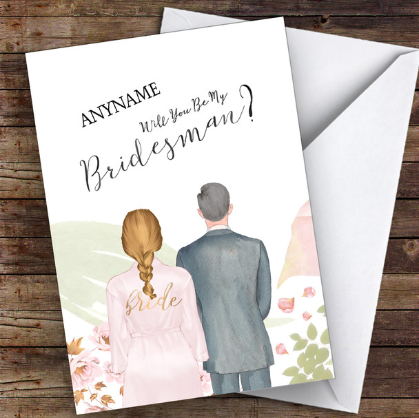 Blond Plaited Hair Grey Hair Will You Be My Bridesman Personalised Wedding Card