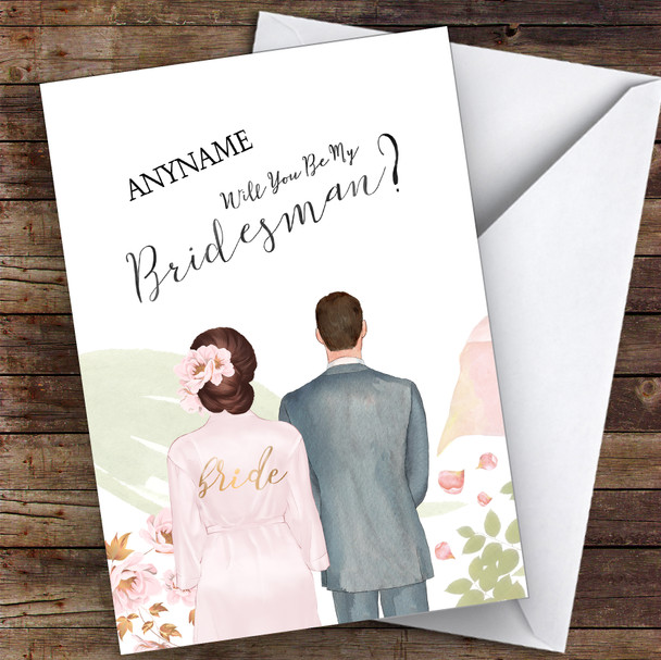 Brown Floral Hair Brown Hair Will You Be My Bridesman Personalised Wedding Card