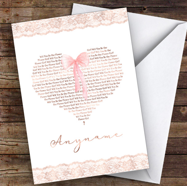 Rose Gold Text Heart Question Will You Be My Flower Girl Personalised Wedding Card