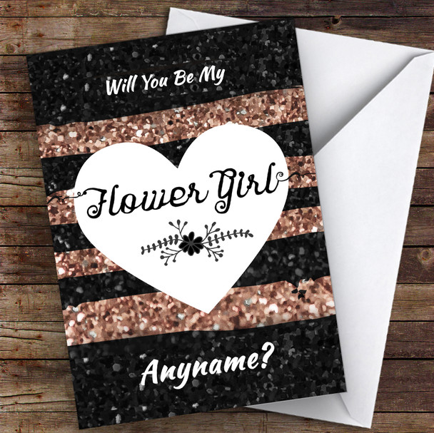 Glitter Stripes Gothic Style Will You Be My Flower Girl Personalised Wedding Card