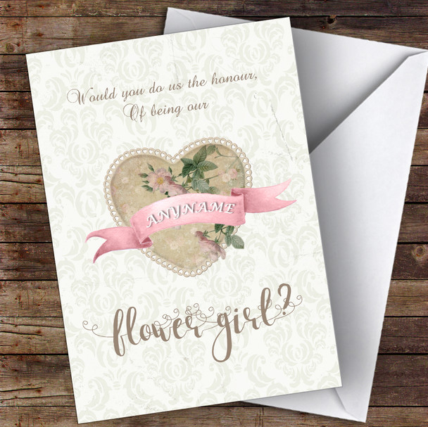 Vintage Swirls Will You Be My Flower Girl Personalised Wedding Card