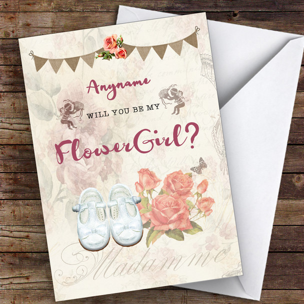 Vintage Shoes Will You Be My Flower Girl Personalised Wedding Card
