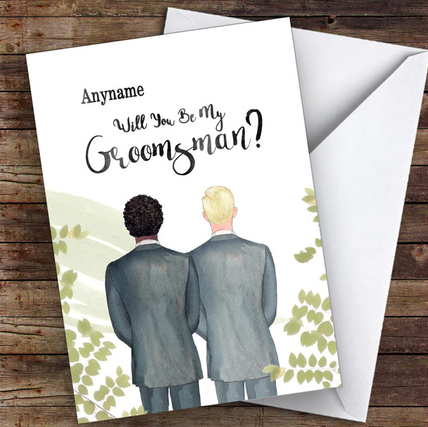 Curly Black Hair Blond Hair Will You Be My Groomsman Personalised Wedding Card