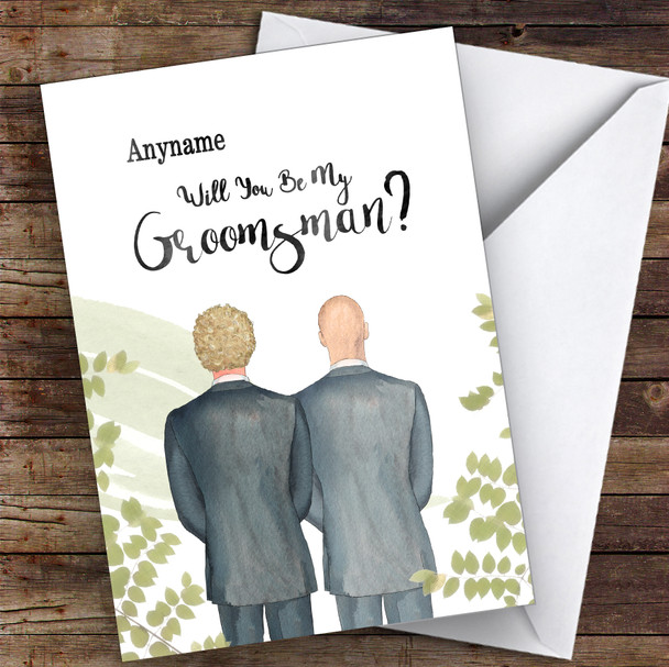 Curly Blond Hair Bald White Will You Be My Groomsman Personalised Wedding Card