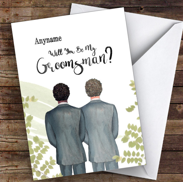 Curly Black Hair Curly Brown Hair Will You Be My Groomsman Personalised Wedding Card