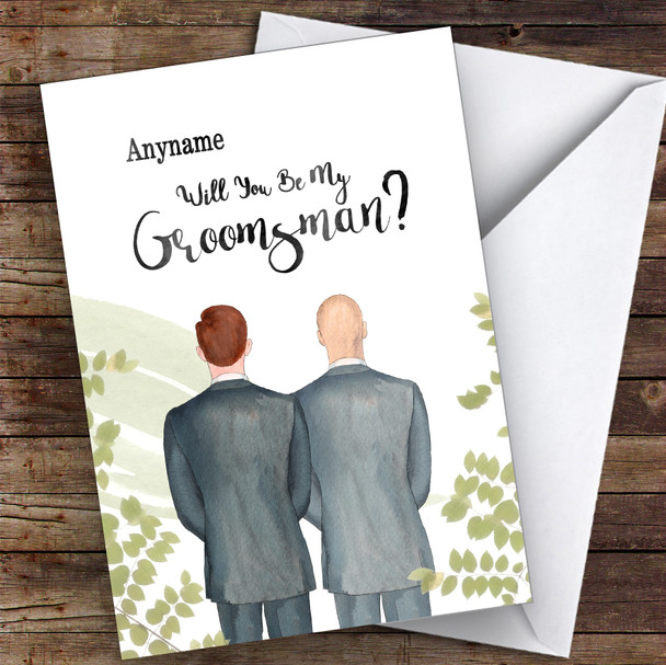 Ginger Hair Bald White Will You Be My Groomsman Personalised Wedding Card