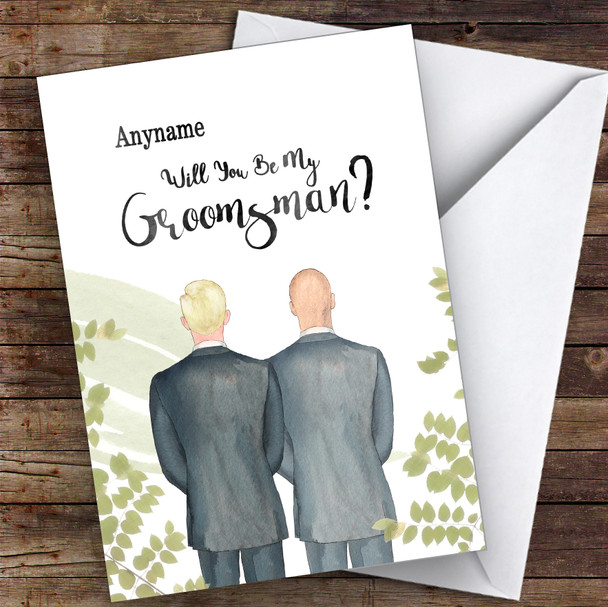 Blond Hair Bald White Will You Be My Groomsman Personalised Wedding Card