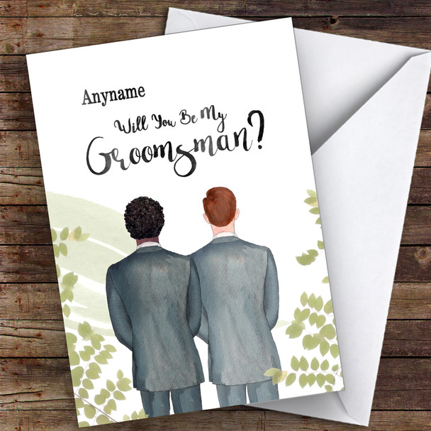 Curly Black Hair Ginger Hair Will You Be My Groomsman Personalised Wedding Card