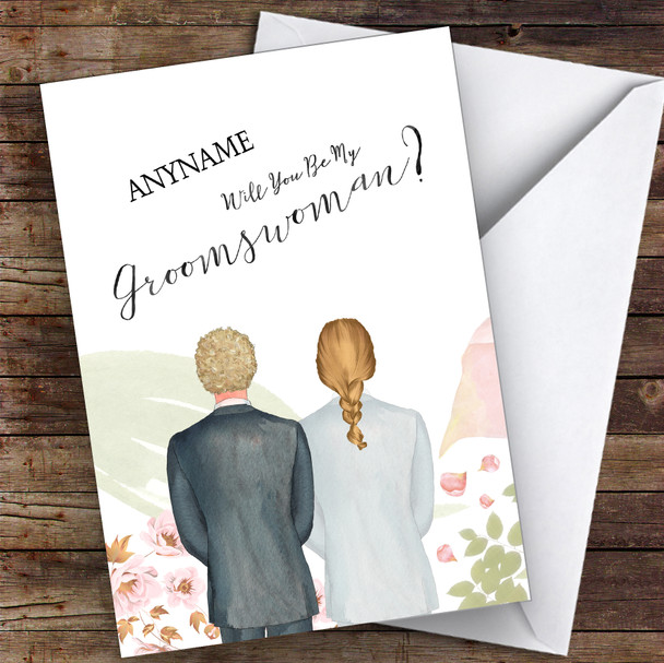 Curly Blond Hair Blond Plaited Hair Will You Be My Groomswoman Personalised Wedding Card