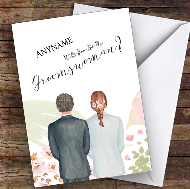 Curly Brown Hair Brown Plaited Hair Will You Be My Groomswoman Personalised Wedding Card