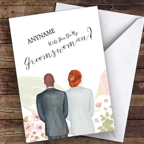 Bald Black Ginger Hair Up Will You Be My Groomswoman Personalised Wedding Card