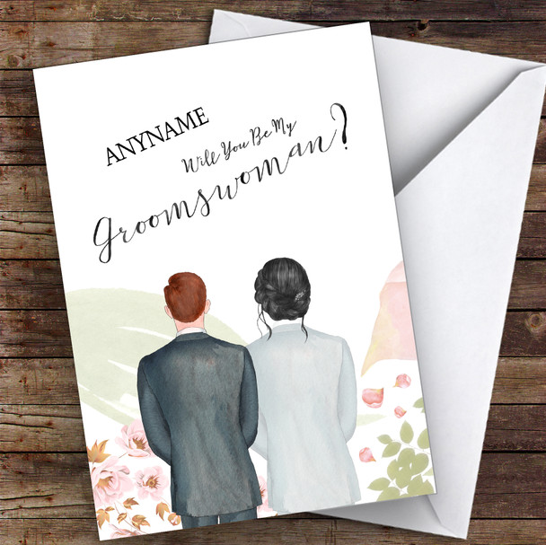 Ginger Hair Black Hair Up Will You Be My Groomswoman Personalised Wedding Card