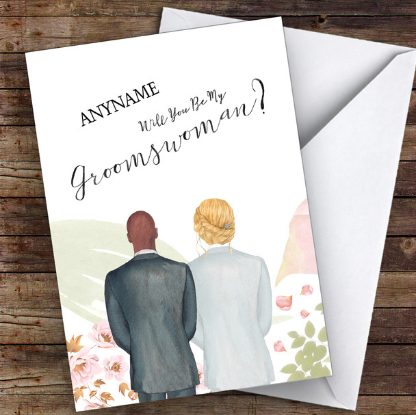 Bald Black Blond Hair Up Will You Be My Groomswoman Personalised Wedding Card