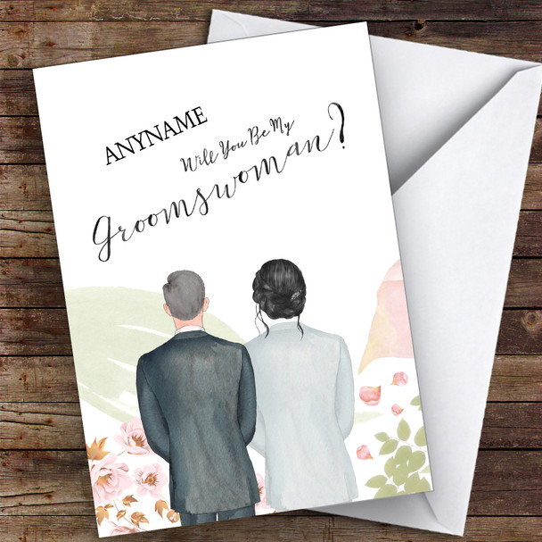 Grey Hair Black Hair Up Will You Be My Groomswoman Personalised Wedding Card