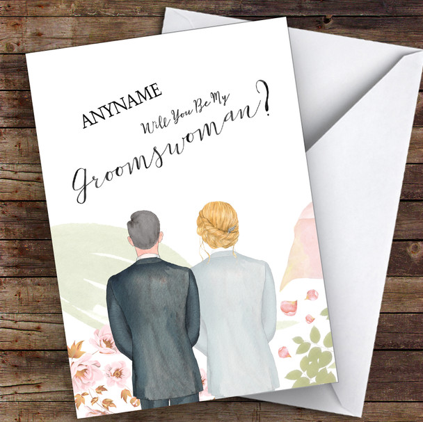 Grey Hair Blond Hair Up Will You Be My Groomswoman Personalised Wedding Card