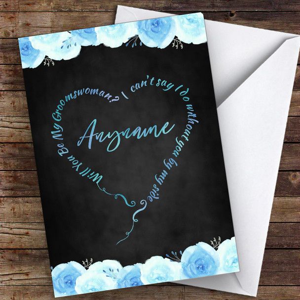 S Woman Text Heart Blue Flowers Will You Be My Groomswoman Personalised Wedding Card