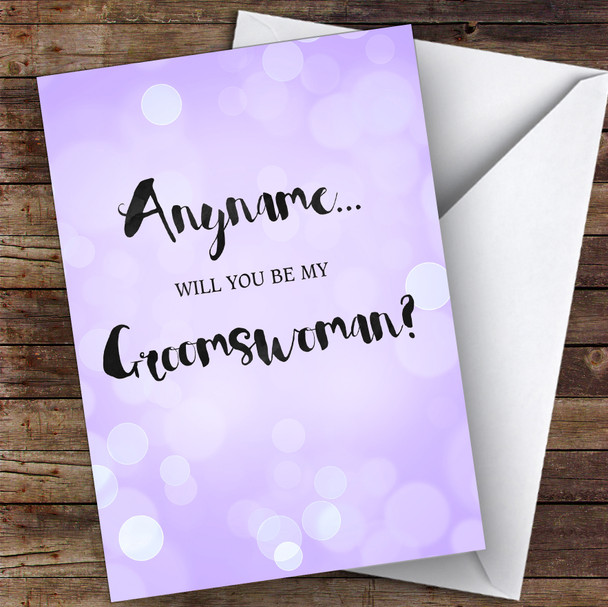 Purple Glitter Lights Will You Be My Groomswoman Personalised Wedding Card