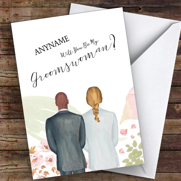 Bald Black Blond Plaited Hair Will You Be My Groomswoman Personalised Wedding Card