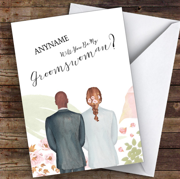 Bald Black Brown Plaited Hair Will You Be My Groomswoman Personalised Wedding Card