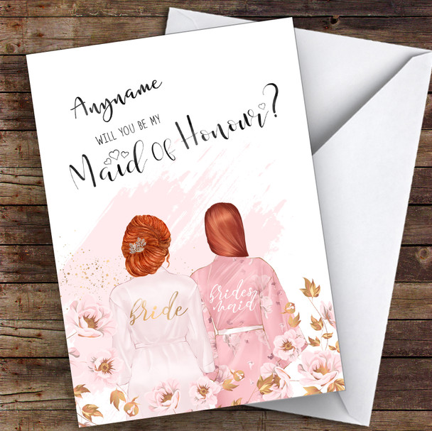 Ginger Hair Up Ginger Swept Hair Will You Be My Maid Of Honour Personalised Wedding Card