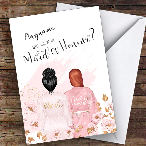 Black Curly Hair Up Ginger Swept Hair Will You Be My Maid Of Honour Custom Wedding Card