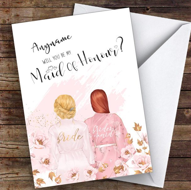 Blond Hair Up Ginger Swept Hair Will You Be My Maid Of Honour Personalised Wedding Card