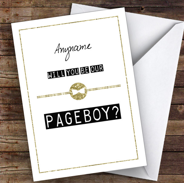 Black & White Bow Tie Will You Be My Page Boy Personalised Wedding Card