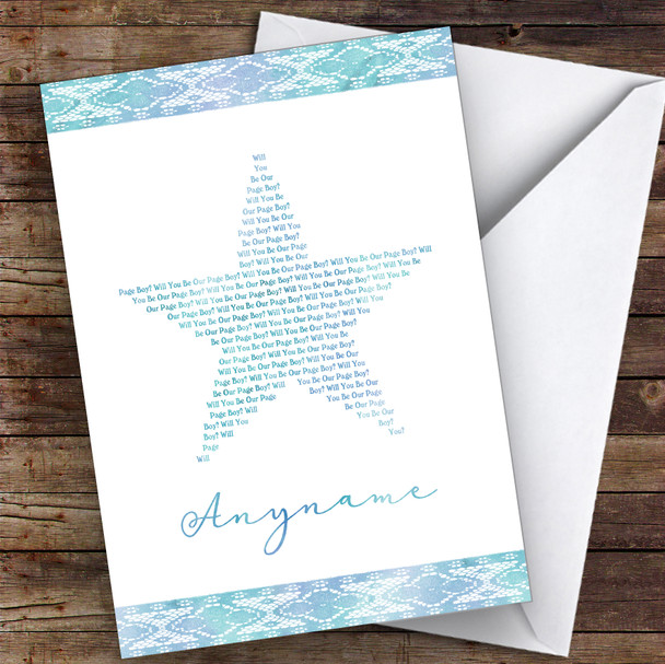 Blue Watercolour Star Will You Be My Page Boy Personalised Wedding Card