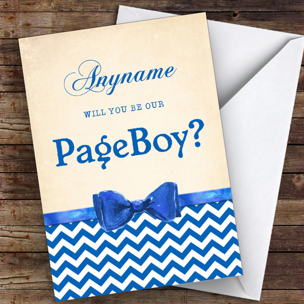 Blue Bowtie Will You Be My Page Boy Personalised Wedding Card