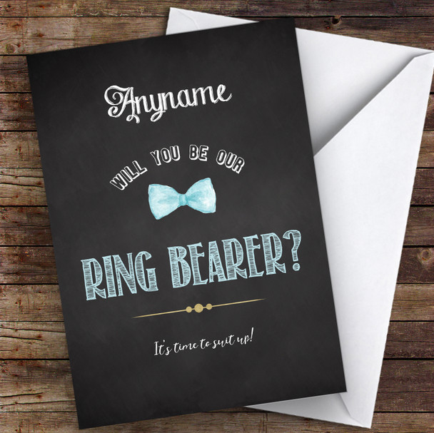 Chalk Blue Bow Tie Will You Be My Ring Bearer Personalised Wedding Card