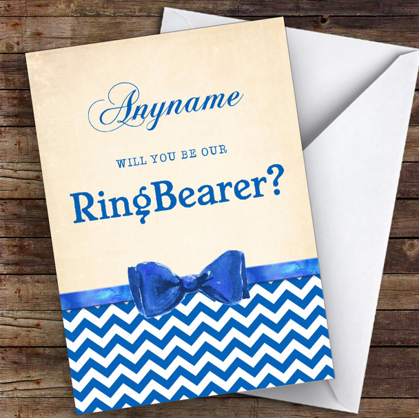 Blue Bowtie Will You Be My Ring Bearer Personalised Wedding Card