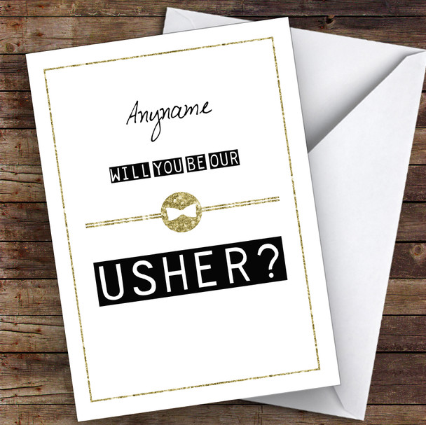 Black & White Bow Tie Will You Be My Usher Personalised Wedding Card