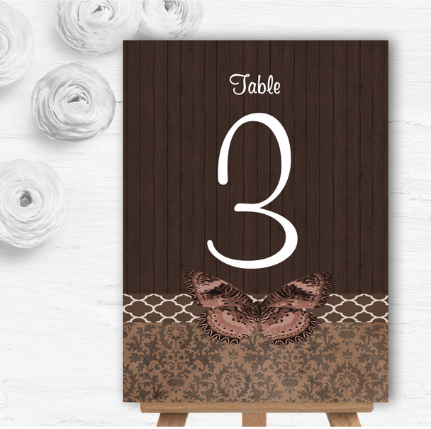 Rustic Vintage Wood Butterfly Brown Personalised Wedding Table Number Name Cards