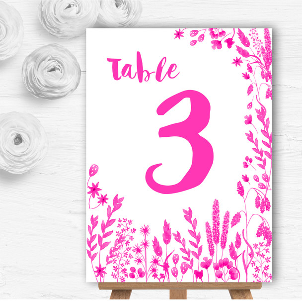 Hot Pink Autumn Leaves Watercolour Personalised Wedding Table Number Name Cards