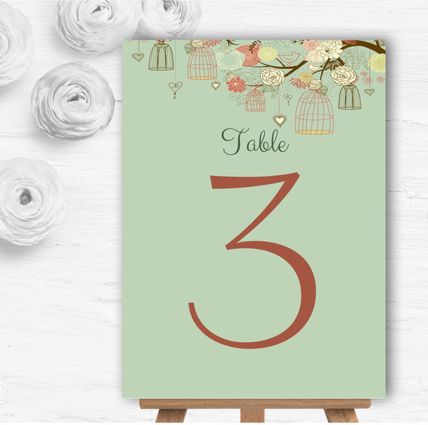 Vintage Shabby Chic Birdcage Green Personalised Wedding Table Number Name Cards