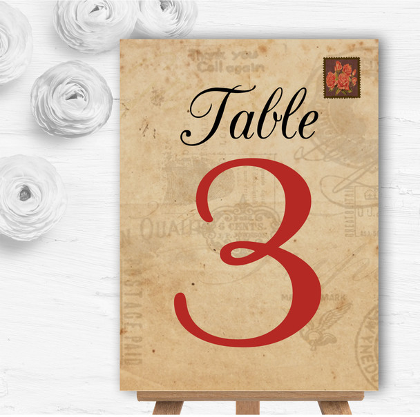 Shabby Chic Vintage Postcard Rustic Rose Stamp Wedding Table Number Name Cards
