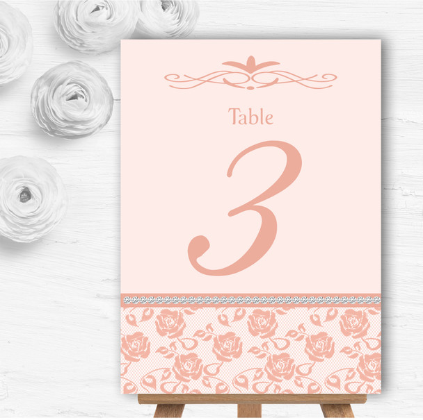 Pretty Pale Coral Floral Diamante Personalised Wedding Table Number Name Cards