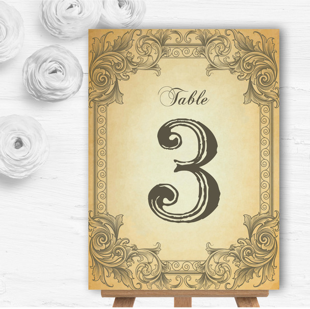 Typography Vintage Brown Postcard Personalised Wedding Table Number Name Cards