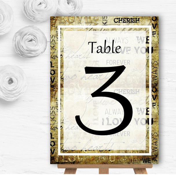 Vintage I Love You Postcard Style Personalised Wedding Table Number Name Cards