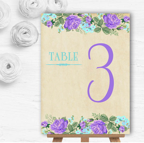 Vintage Purple & Blue Watercolour Personalised Wedding Table Number Name Cards