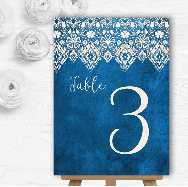 Vintage Blue Old Paper & Vintage Lace Effect Wedding Table Number Name Cards