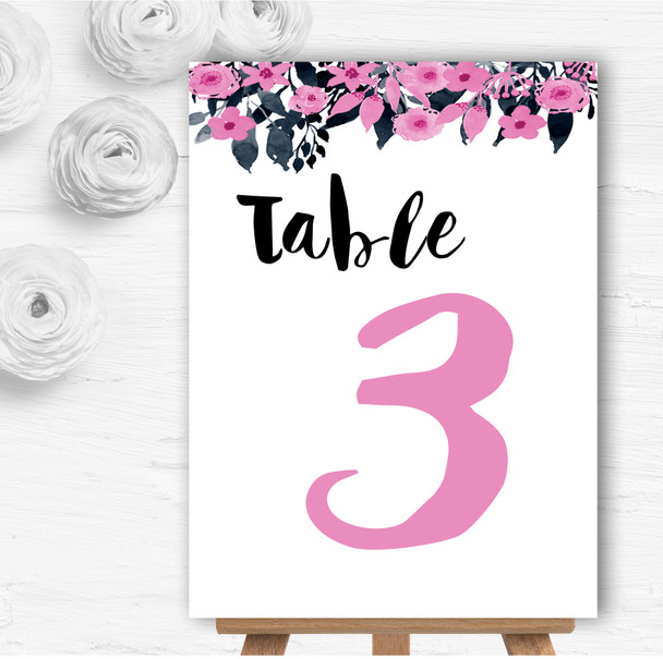 Watercolour Black & Dusty Pink Floral Header Wedding Table Number Name Cards