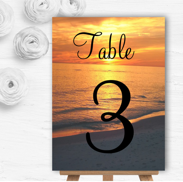 Beach At Sunset Romantic Abroad Personalised Wedding Table Number Name Cards