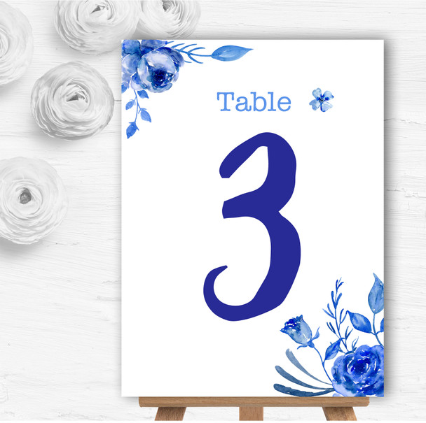 Blue & White Watercolour Floral Personalised Wedding Table Number Name Cards