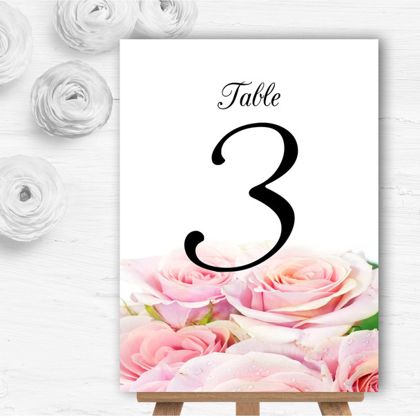 Gorgeous Pastel Pink Wet Roses Personalised Wedding Table Number Name Cards