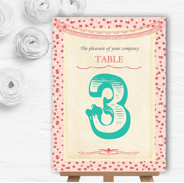 Pink Roses Shabby Chic Garland Personalised Wedding Table Number Name Cards