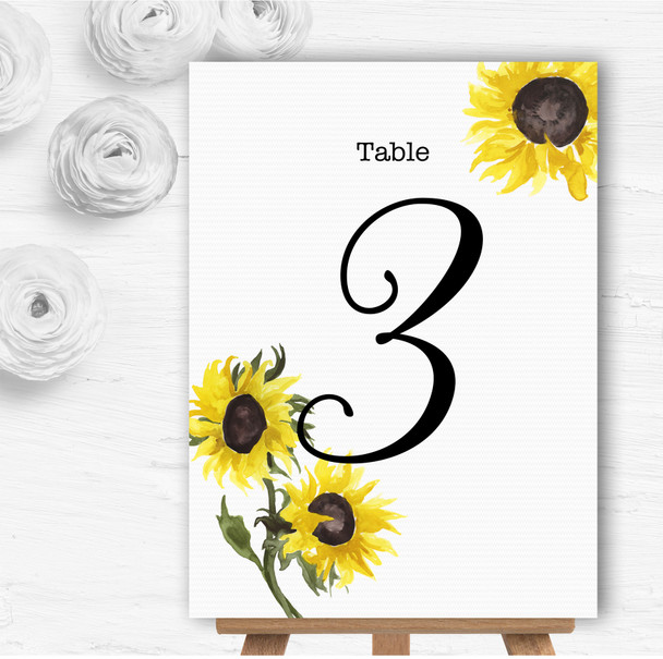 Stunning Watercolour Sunflower Personalised Wedding Table Number Name Cards